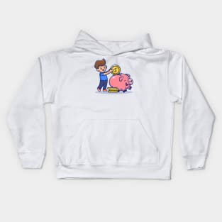 Cute Boy Insert Coin Into Piggy Bank Kids Hoodie